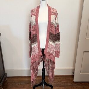 Maurices Boho Women's Pink and Brown Fringe Cardigan Size XL